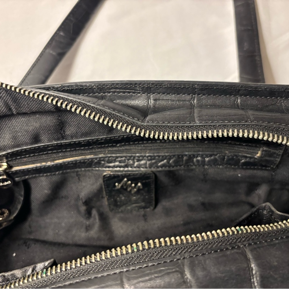 Monsac Leather Black Crocodile-Embossed Women's Tote - Picture 14 of 16